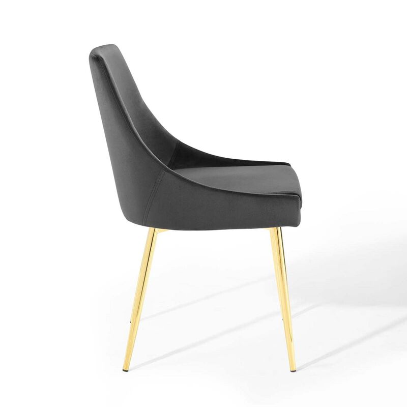 Modway Viscount Performance Velvet Dining Chairs - Set of 2, Gold Charcoal