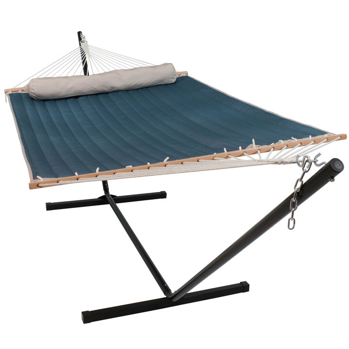 Sunnydaze 2-Person Quilted Fabric Hammock with Steel Stand - Tidal Wave Sunnydaze 2-Person Quilted Fabric Hammock with Steel Stand - Tidal Wave