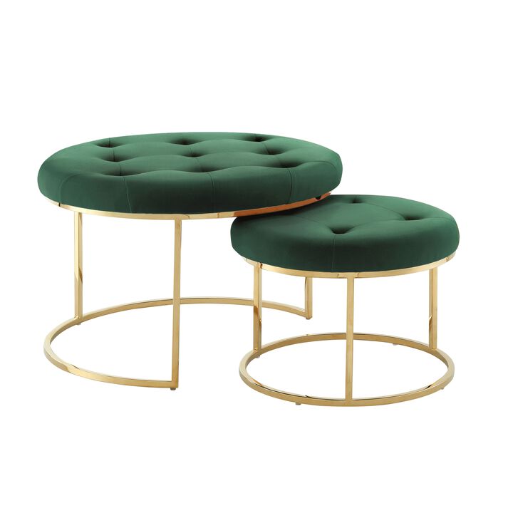 Nicole Miller Jairo Leather PU/Velvet Nesting Ottoman (Set of 2)