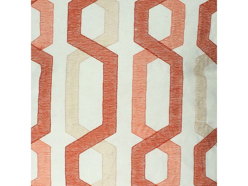 Contemporary Cotton Pillow with Geometric Embroidery, Red and Cream- Benzara
