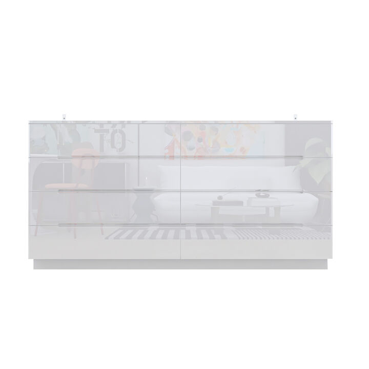 High Gloss White Wood 8-Drawer Chest of Drawers Storage Organizer With LED Lights (63 in. W x 30.9 in. H x 15.7 in. D)