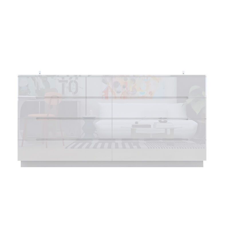 High Gloss White Wood 8-Drawer Chest of Drawers Storage Organizer With LED Lights (63 in. W x 30.9 in. H x 15.7 in. D)