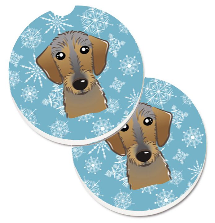 Caroline's Treasures Snowflake Wirehaired Dachshund Set of 2 Cup Holder Car Coasters BB1667CARC, 2.56, Multicolor