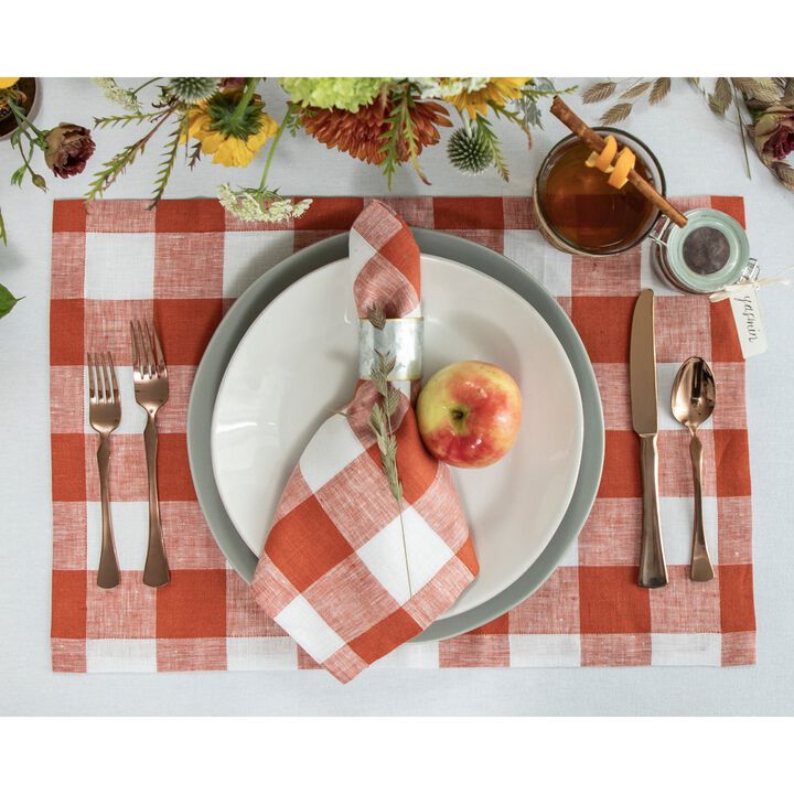 Solino Home 100% Pure Linen 14 x 19 Inch Placemats Set of 4 | Buffalo Check