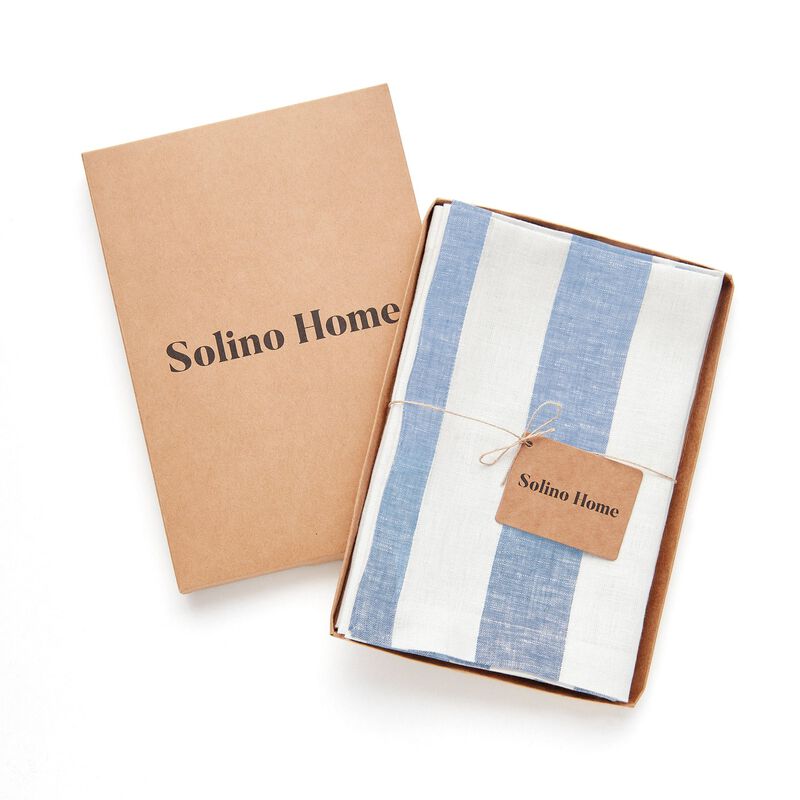 Solino Home 100% Pure Linen Dinner Napkins 20 x 20 Inch Set of 4 | Cabana Stripe