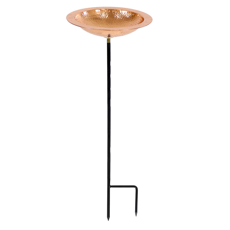 Sunnydaze Copper Hand-Hammered Standing Bird Bath or Bird Feeder with Stake