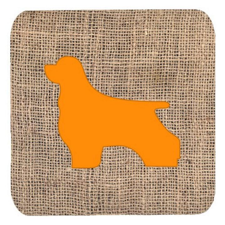 Caroline's Treasures BB1075-BL-OR-FC Cocker Spaniel Burlap and Orange Foam Coasters (Set of 4), 3.5 H x 3.5 W, Multicolor
