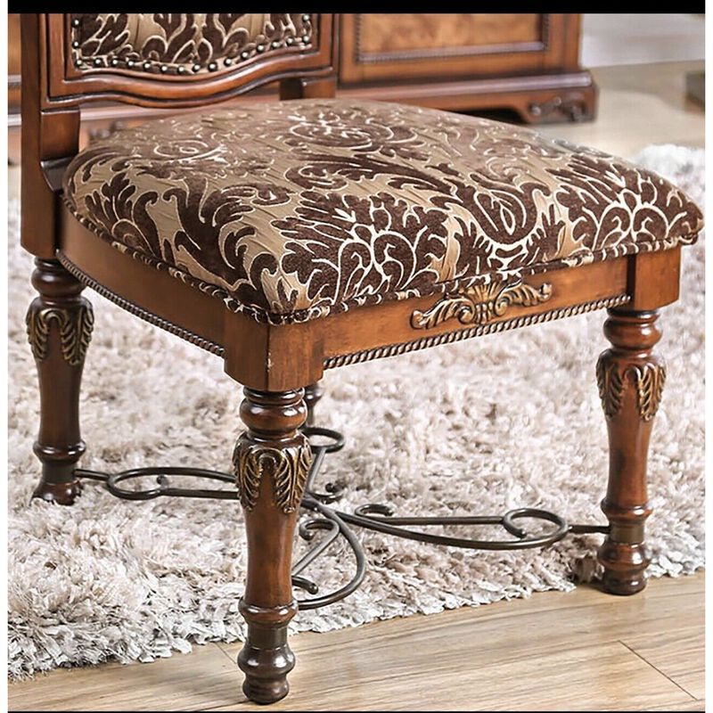Brown Cherry Side Chairs with Floral Design Seats