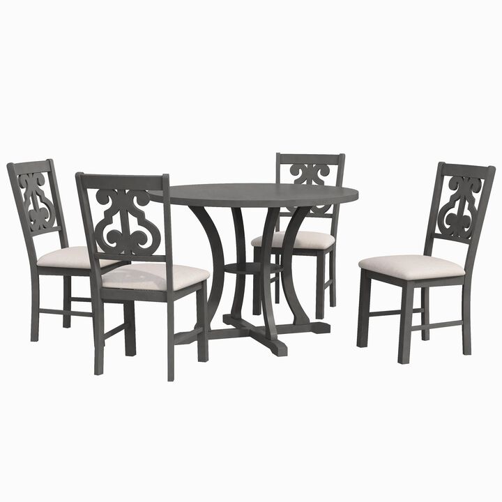 5-Piece Round Dining Table Set Special-Shaped Legs and Hollow Back Chairs for an Elegant Dining Room