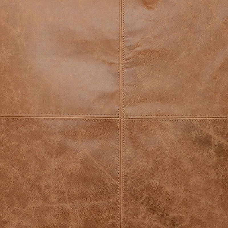 Square Leatherette Throw Pillow with Stitched Details, Brown-Benzara