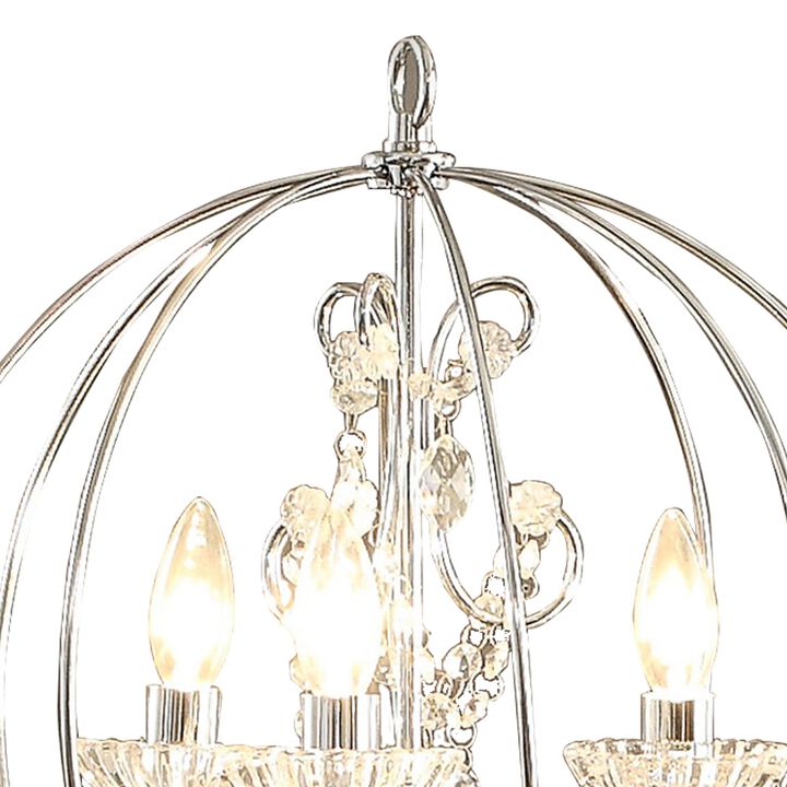 Shine 31 Inch Table Lamp, Chandelier Style, Crystal and Metal, Chrome-Benzara