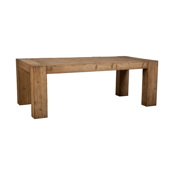 Mao Dining Table, 84 Inch Rectangular Top, Brown Reclaimed Pine Wood - Benzara