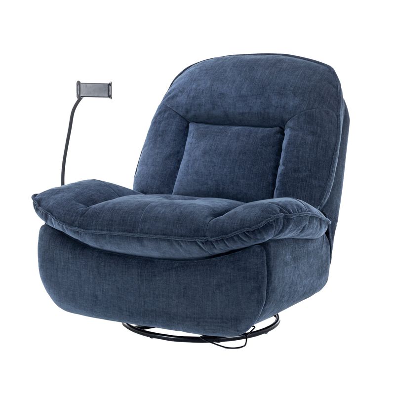 Lake Green Chenille Fabric Swivel Recliner with Mobile Phone Bracket