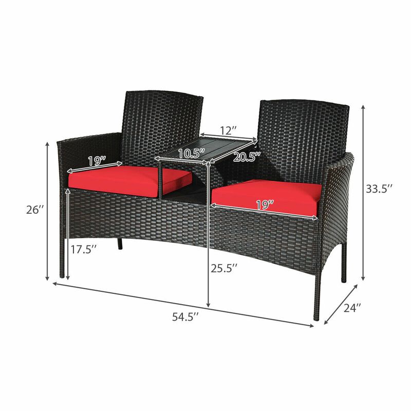 Modern Patio Conversation Set with Built-in Coffee Table and Cushions