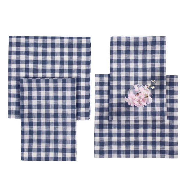 Solino Home 100% Pure Linen Cloth Napkins 20 x 20 Inch Set of 4 | Gingham Check Dinner Napkins
