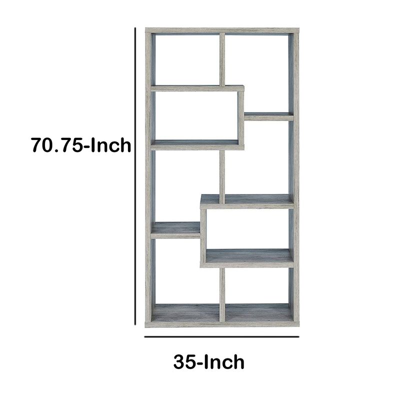 Modish Wooden Bookcase With Multiple Shelves, Gray-Benzara