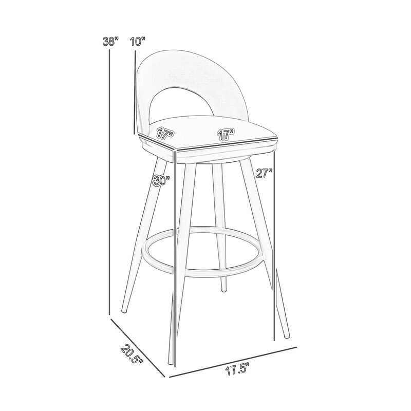 Visy 30 Inch Swivel Barstool Chair, Round Open Back, Black Faux Leather - Benzara