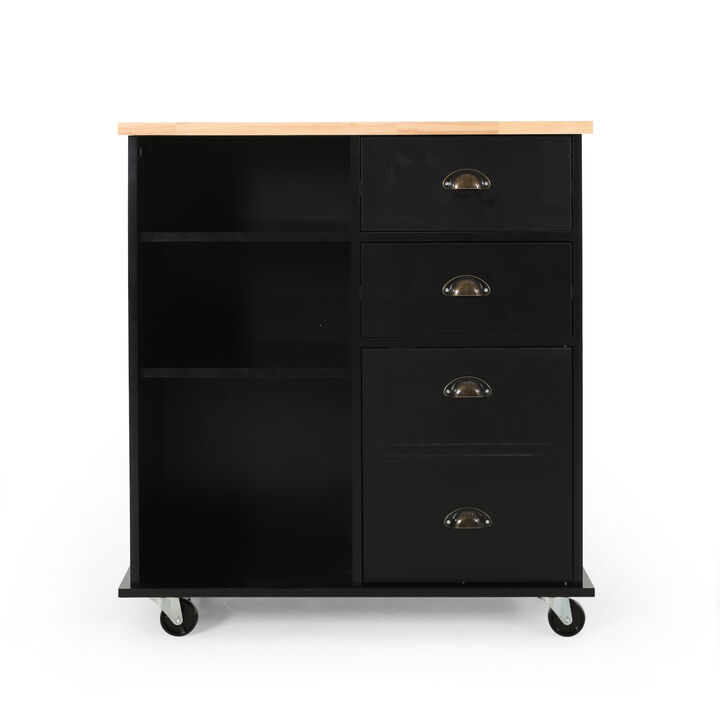 Streamdale Contemporary Kitchen Cart with Rubberwood Top