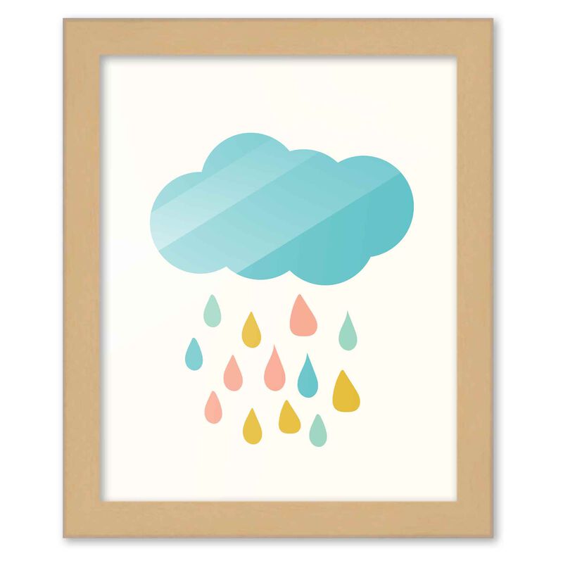 8x10 Framed Nursery Wall Art Boho Rainbow Raincloud Poster In Natural Wood Frame For Kid Bedroom or Playroom