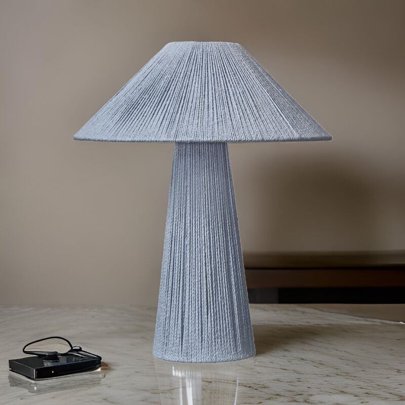 Liya 18 Inch Table Lamp, Cone Shade and Tapered Base, Textured Blue Finish - Benzara