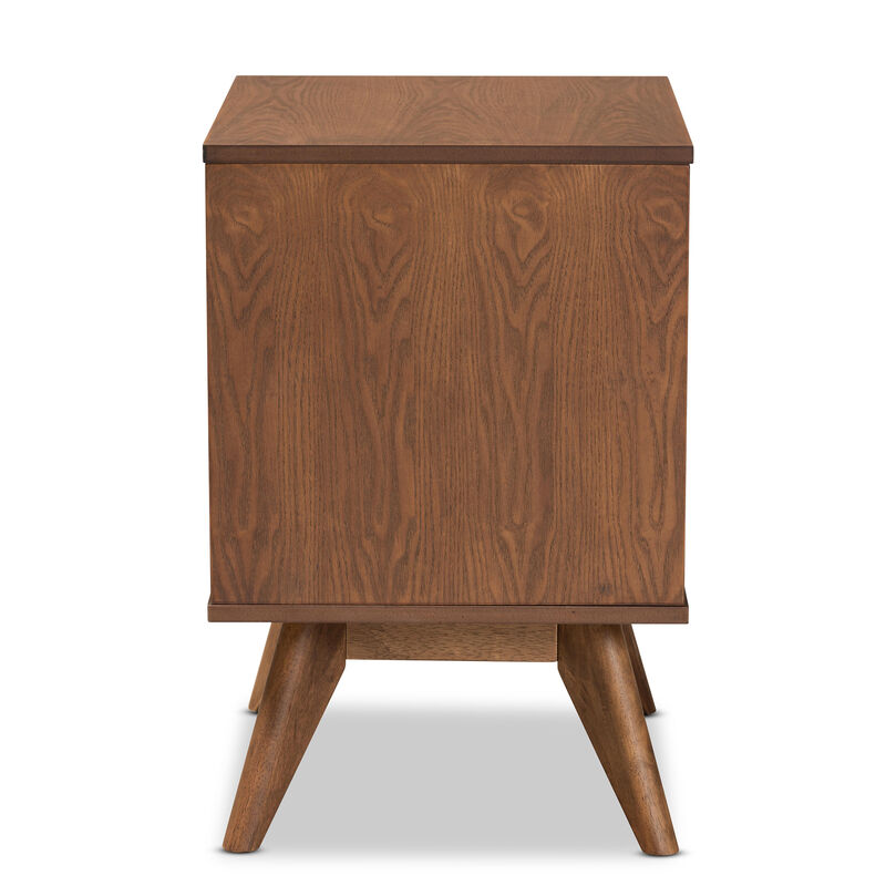 Baxton Studio Barrett Walnut Brown Finished Wood And Synthetic Rattan 2 Drawer Nightstand