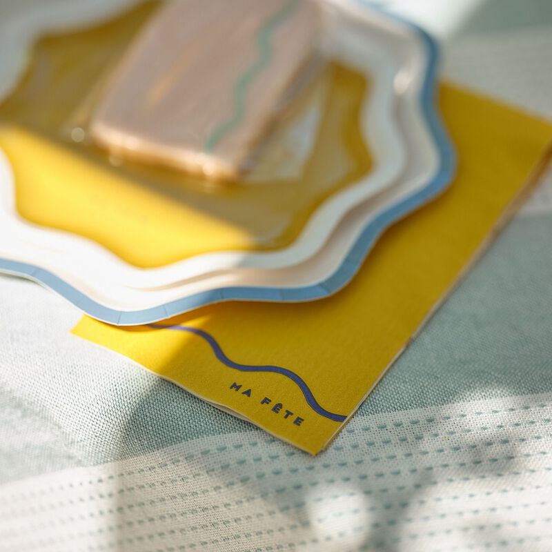 Ma Fete Signature Blue & Yellow Dinner Paper Napkins -  Disposable, Eco Friendly, Sustainable, Kitchen Napkins / Guest Towel (Pack of 16)
