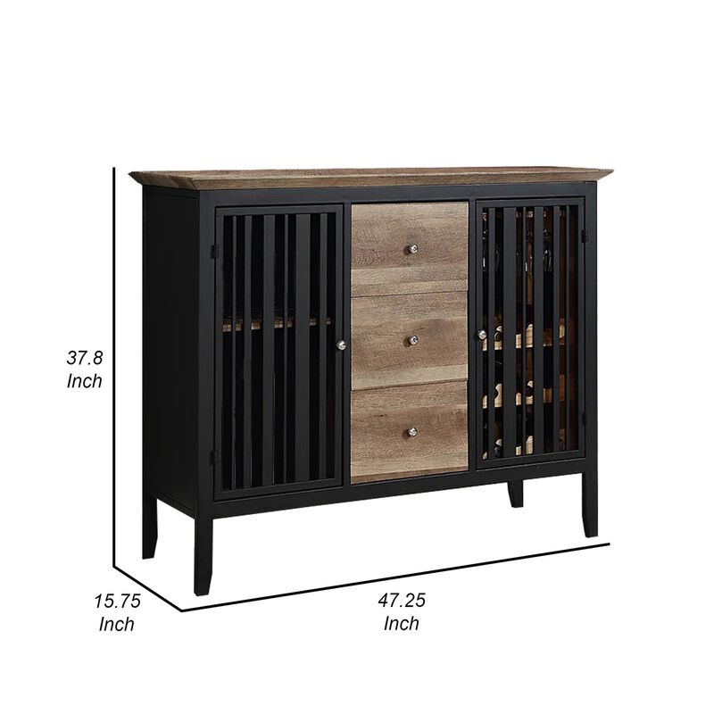 Nori 47 Inch Sideboard Buffet, 3 Drawers, Antique Oak Brown and Black  - Benzara