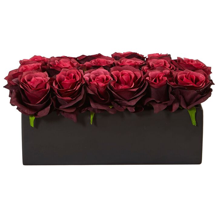 Nearly Natural 6-in Roses in Black Rectangular Planter Burgundy Nearly Natural 6-in Roses in Black Rectangular Planter Burgundy
