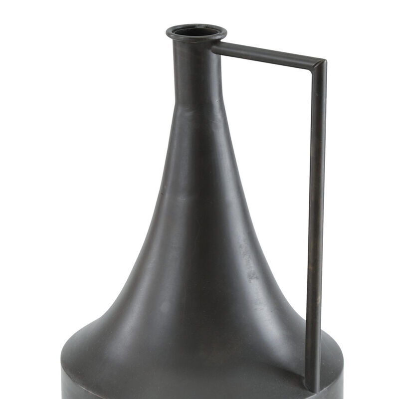 Decorative Vase, Metal Angular Handle and Curved Neck, 17 Inch Black - Benzara