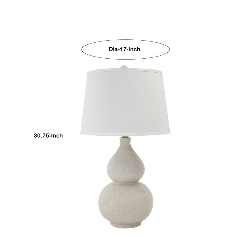 Hardback Shade Table Lamp with Double Gourd Ceramic Base, Cream-Benzara