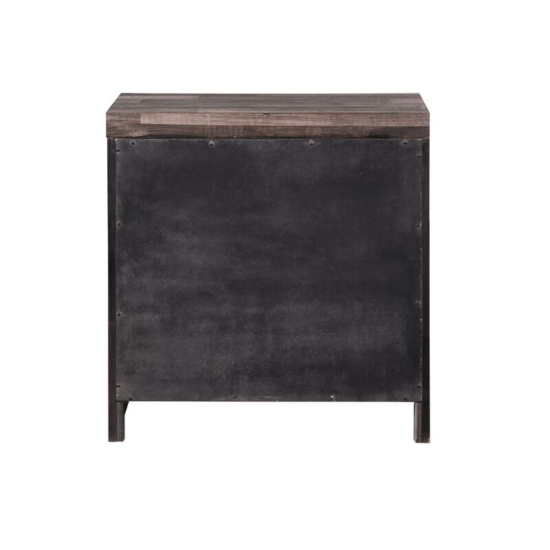 Nightstand with Rough Hewn Saw Texture and Panel Base, Rustic Gray-Benzara