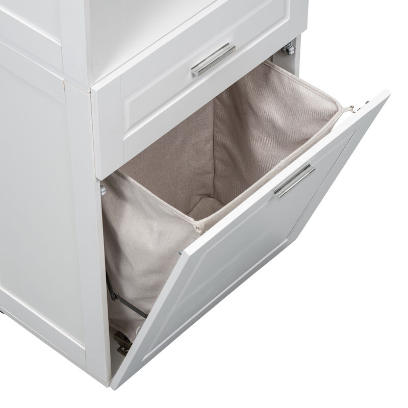 Merax Tall Bathroom Cabinet with Laundry Basket