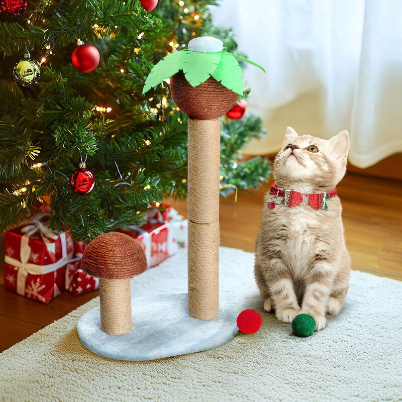 Tropical Palm Tree Cat Scratching Post, Fun Cat Scratcher with Sisal & Hanging Toys