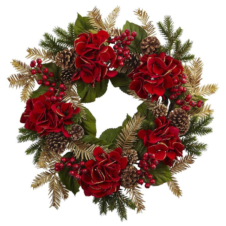 Nearly Natural 24-in Hydrangea Pine Wreath Nearly Natural 24-in Hydrangea Pine Wreath
