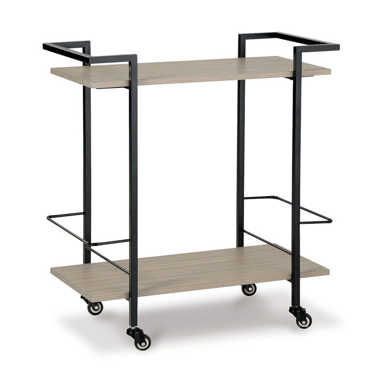 Serving Bar Cart, 32 Inch Black Metal, 2 Shelf, Bottle Holders - Benzara