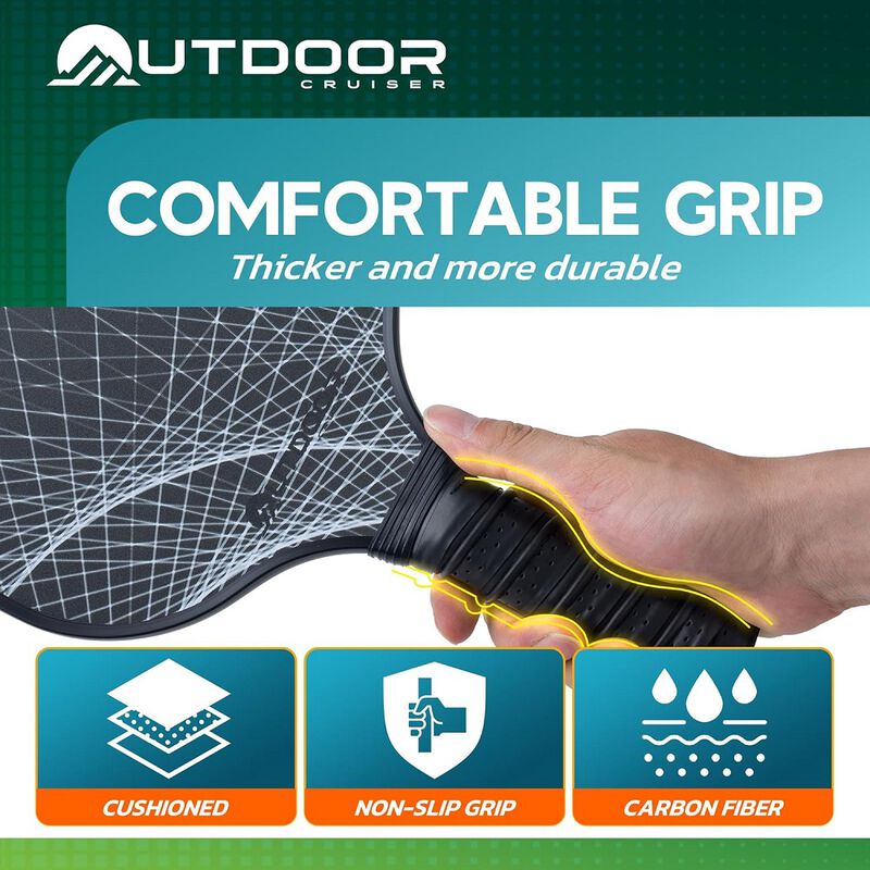 Outdoor Cruiser Pickleball Racket Set - Carbon Fiber USAPA Approved Lightweight Paddles with Polypropylene Honeycomb Core, Skill Levels, Includes 2 Rackets, a Sling Bag, 4 Balls, and 4 Grip Tapes