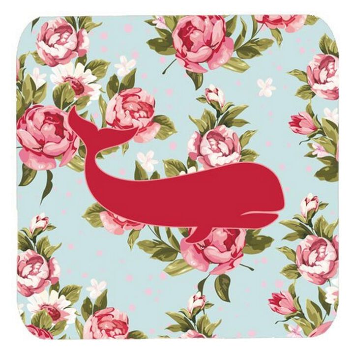 Caroline's Treasures BB1021-RS-BU-FC Whale Shabby Chic Blue Roses Foam Coasters (Set of 4), 3.5 H x 3.5 W, Multicolor