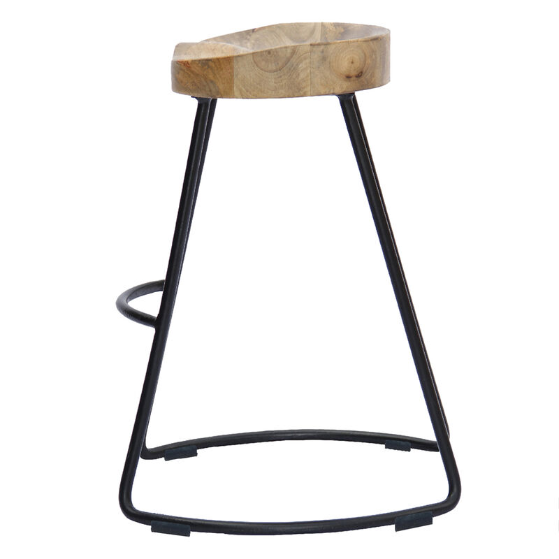 Wooden Saddle Seat Barstool with Metal Legs, Large, Brown and Black
