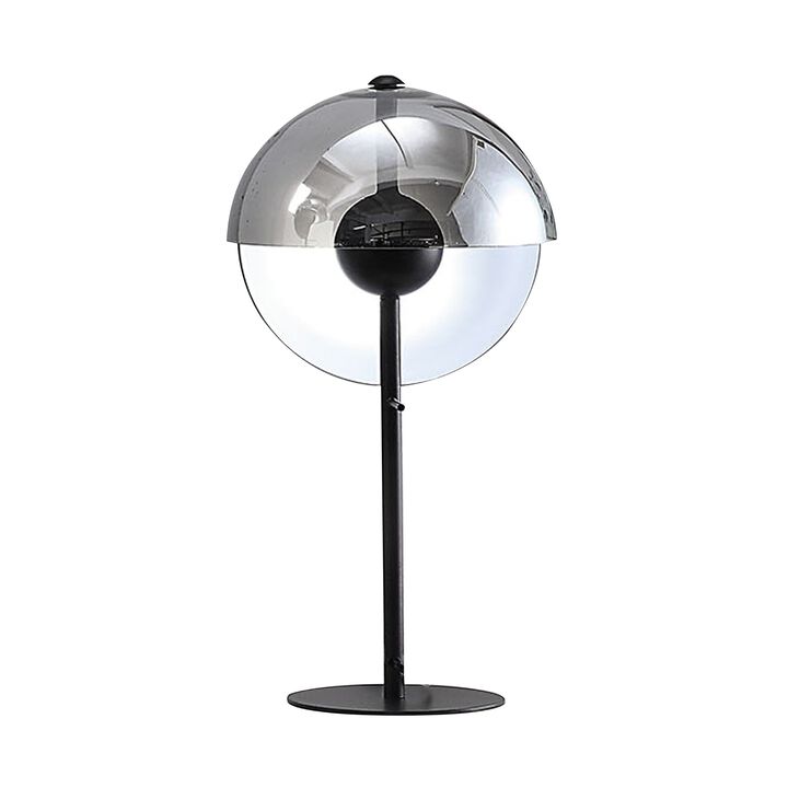 24 Inch Table Lamp, Accent Round Orb Glass Metal Shade, Black - Benzara