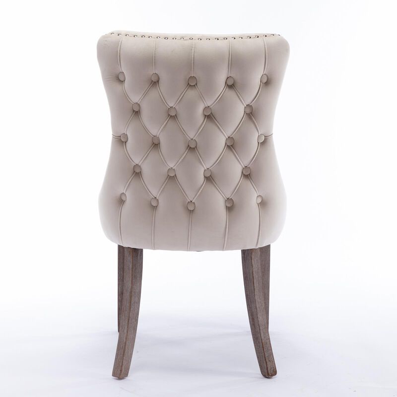 Set of 2 Wing-Back Dining Chairs, Backstitching, Nailhead Trim, Solid Wood Legs