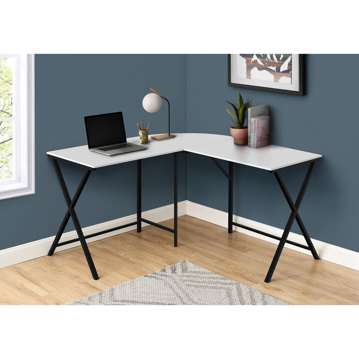 Monarch Specialties I 7195 Computer Desk, Home Office, Corner, 55"L, L Shape, Work, Laptop, Metal, Laminate, White, Black, Contemporary, Modern