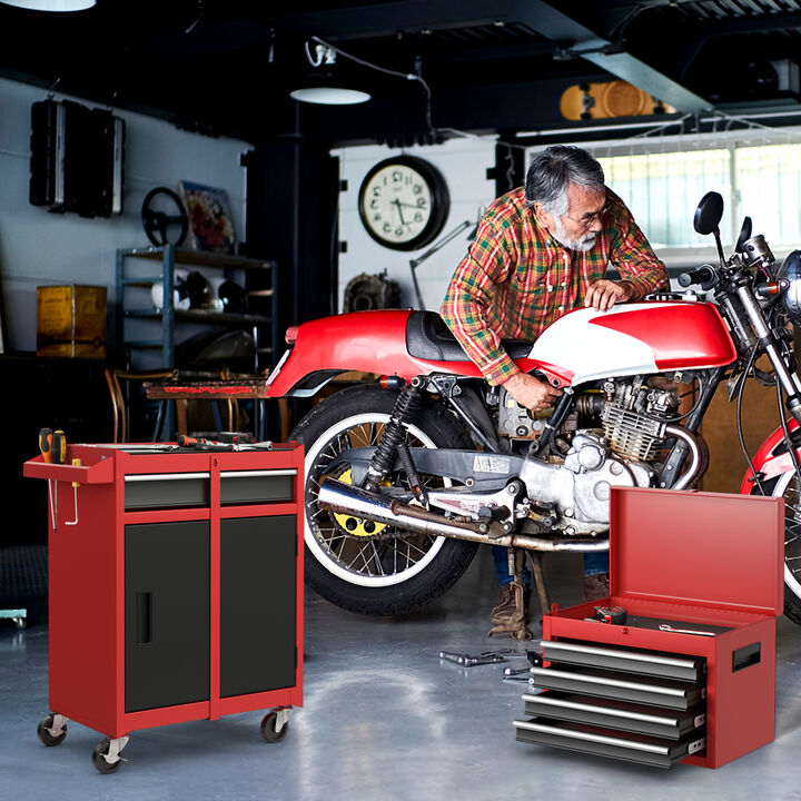 2-in-1 Rolling Tool Chest with 5 Sliding Lockable Drawers