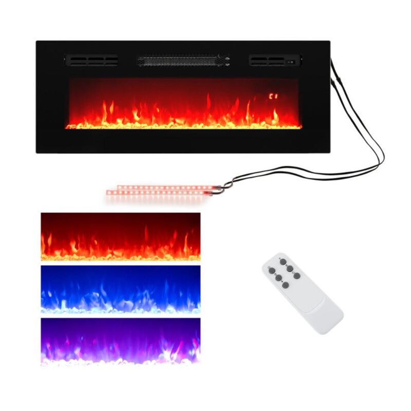 Hivvago 36 Inches Electric Fireplace Heater Recessed with LED Strip Lights and Remote Control