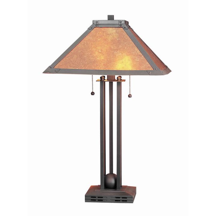 25 Inch Modern Ball Inlay Metal Body Table Lamp, Mica Shade, Bronze-Benzara
