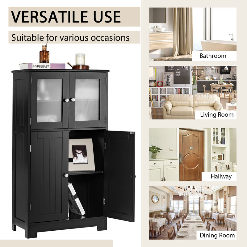 Costway Bathroom Floor Storage Cabinet Kitchen Cupboard w/Doors&Adjustable Shelf Brown