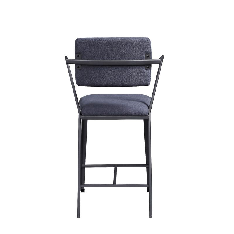 Fabric Upholstered Metal Counter Height Chair, Set of 2,Gray and Black-Benzara