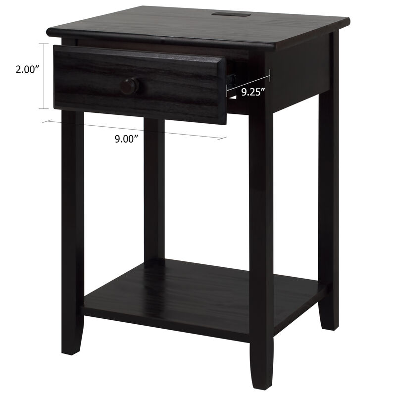 Casual Home Night Owl Nightstand with USB Ports-Espresso
