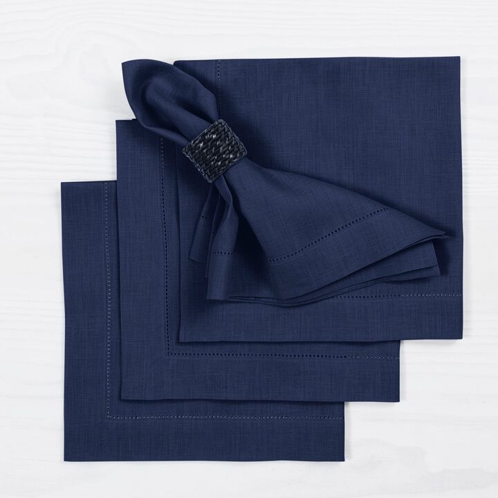 Solino Home 100% Pure Linen Dinner Napkins 20 x 20 Inch Set of 4 | Classic Hemstitch