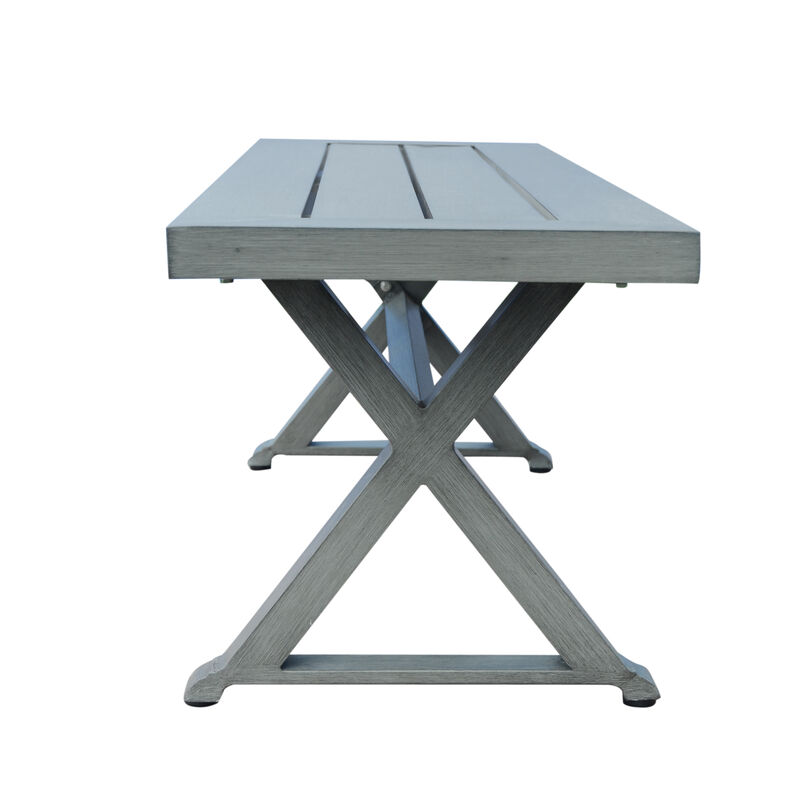 Jica Outdoor Dining Bench, X Shape Legs, Slatted Dark Gray Metal, 59 Inch - Benzara