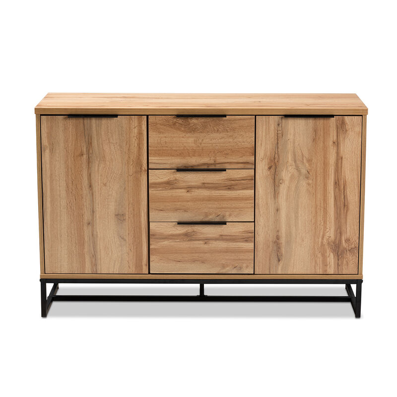 Baxton Studio Reid Modern Industrial Oak Finished Wood 3 Drawer Sideboard Buffet